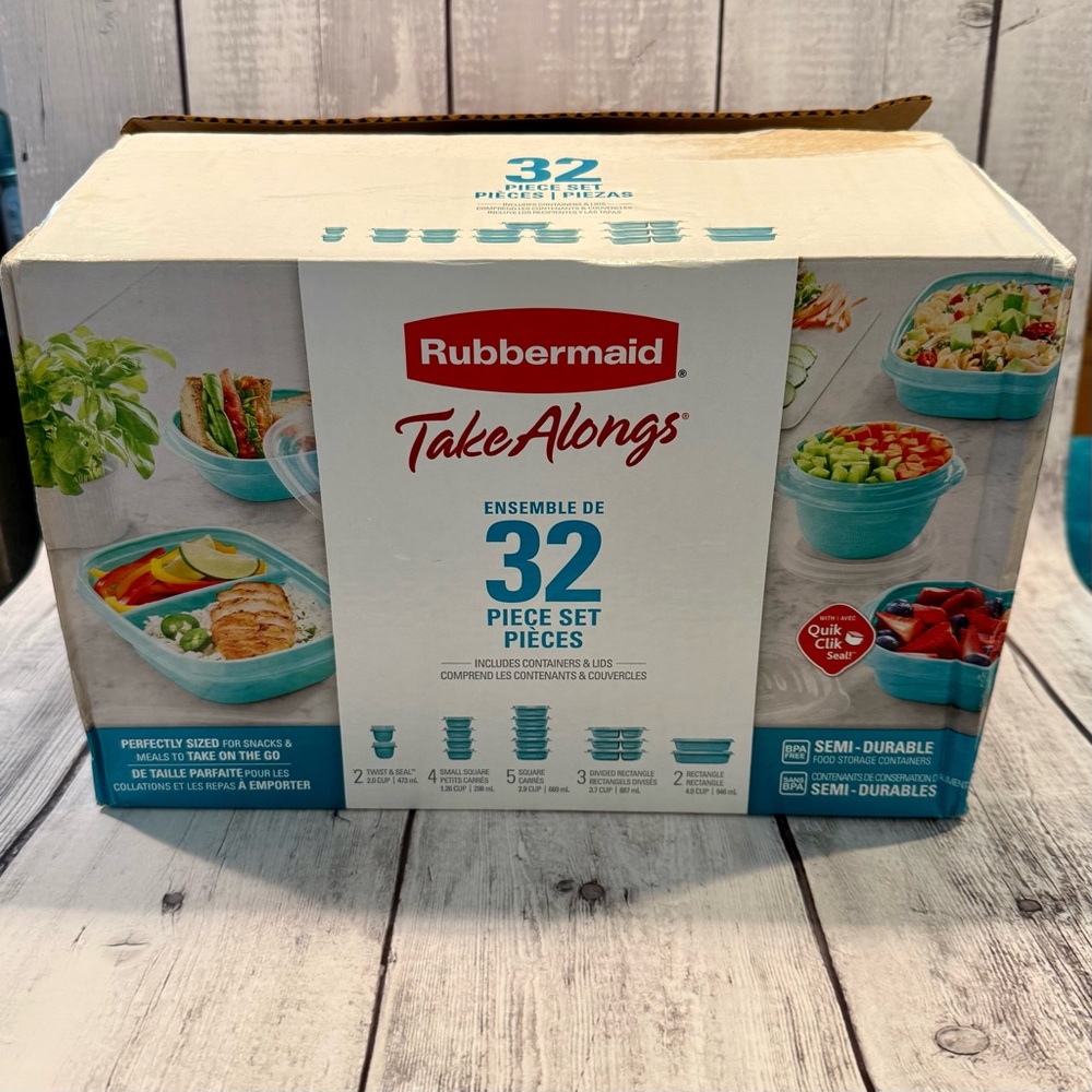 Rubbermaid TakeAlongs Food Storage Containers 32-Piece Set, Teal Splash